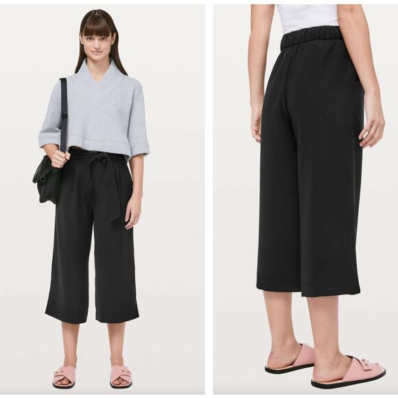LULULEMON Noir Crop Wide Leg Pants Black Sz 12 {PP16} - Picture 1 of 6